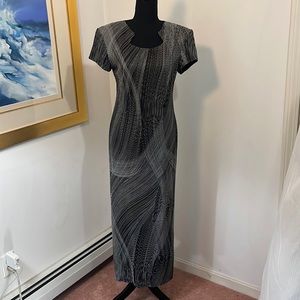 Gray and black, abstract design, maxi dress, stretchy, size 7/8, Scarlett Brand